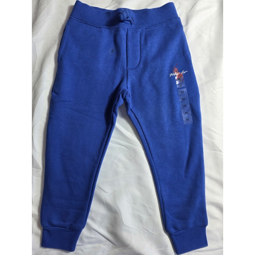 Polo Ralph Lauren Blue w/ Red Pony Drawstring Sweatpants Size 3T *Small Stain*